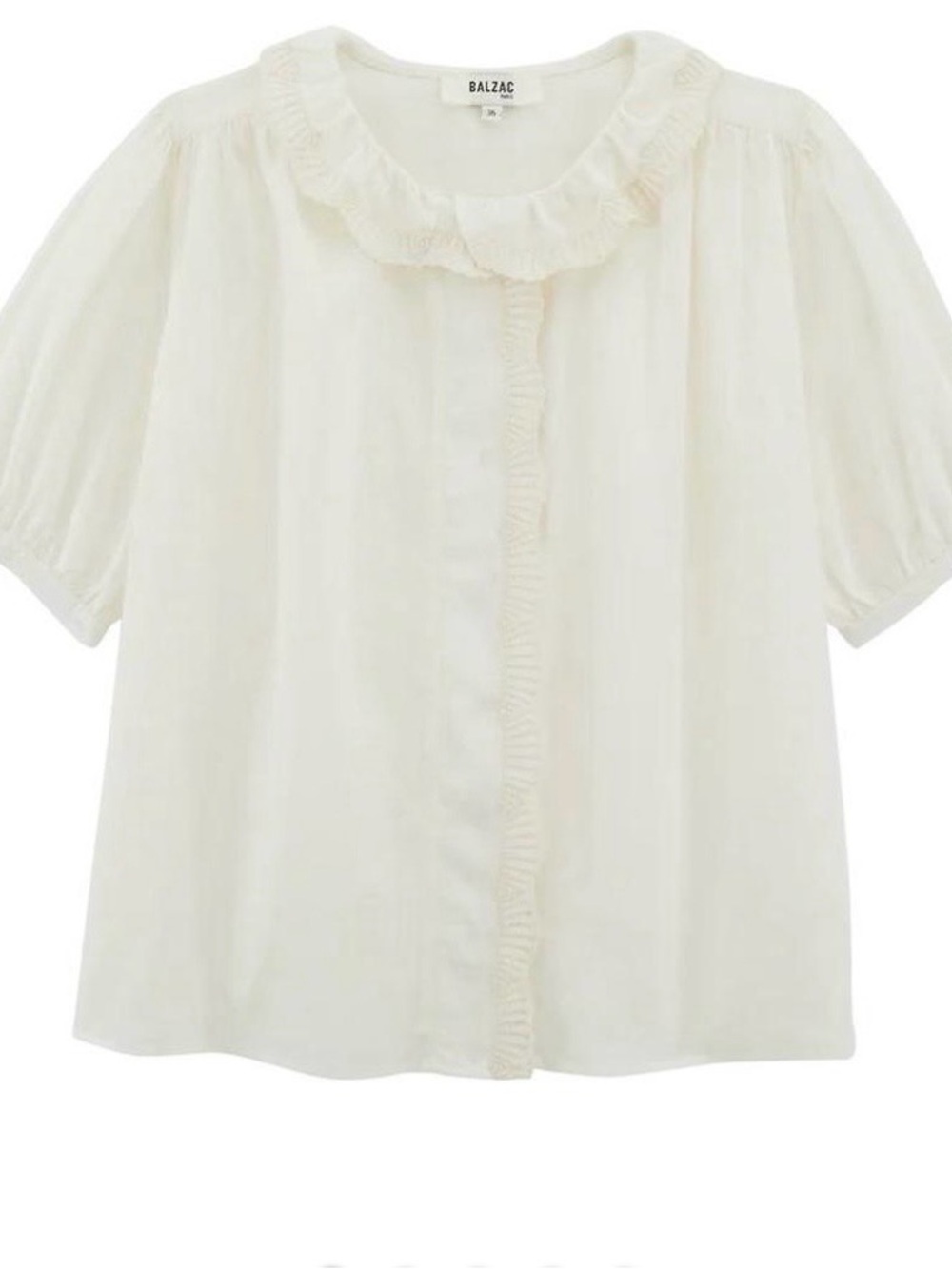 Balzac Cream Ruffle-Trim Short Sleeve Blouse